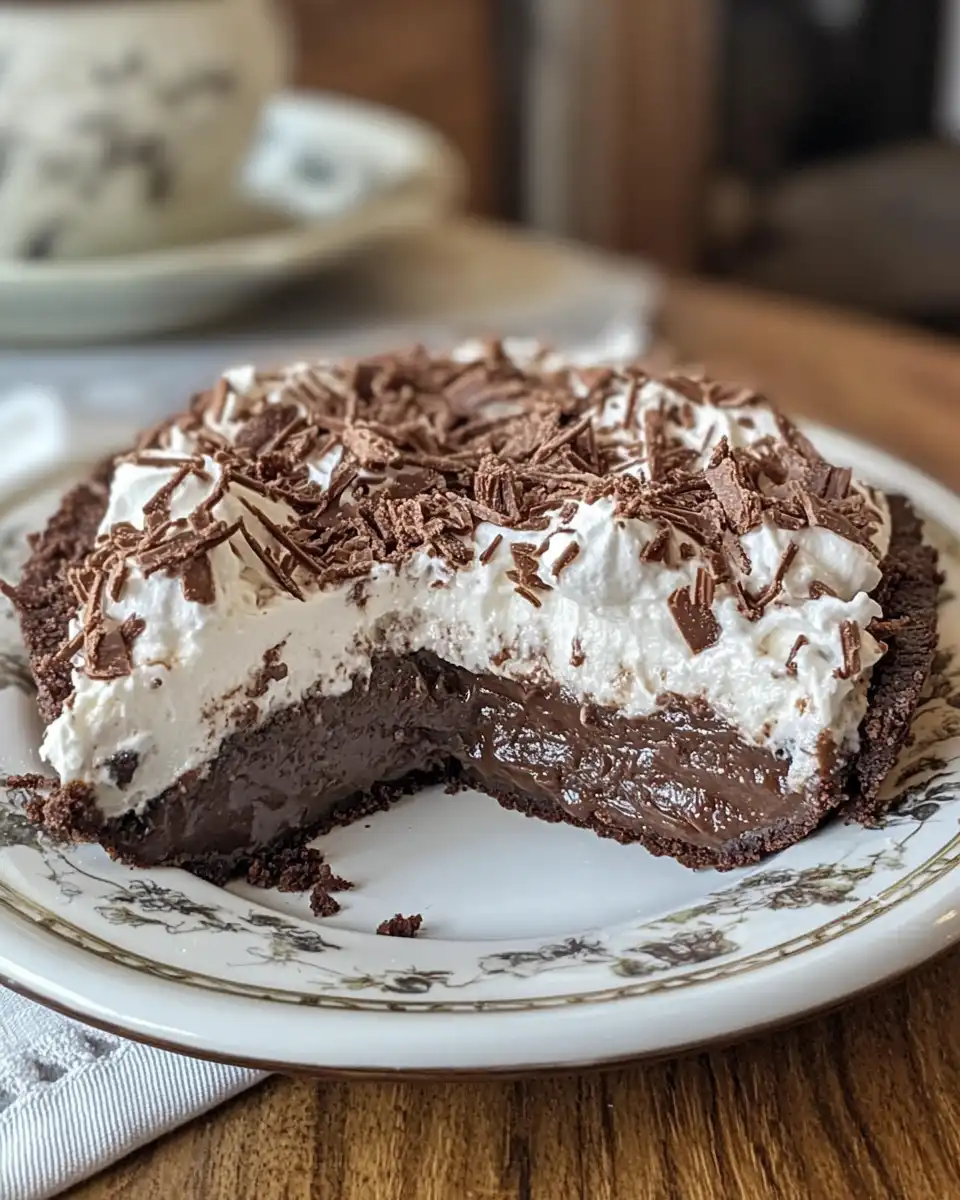 Finished Mississippi Mud Pie slice with whipped cream