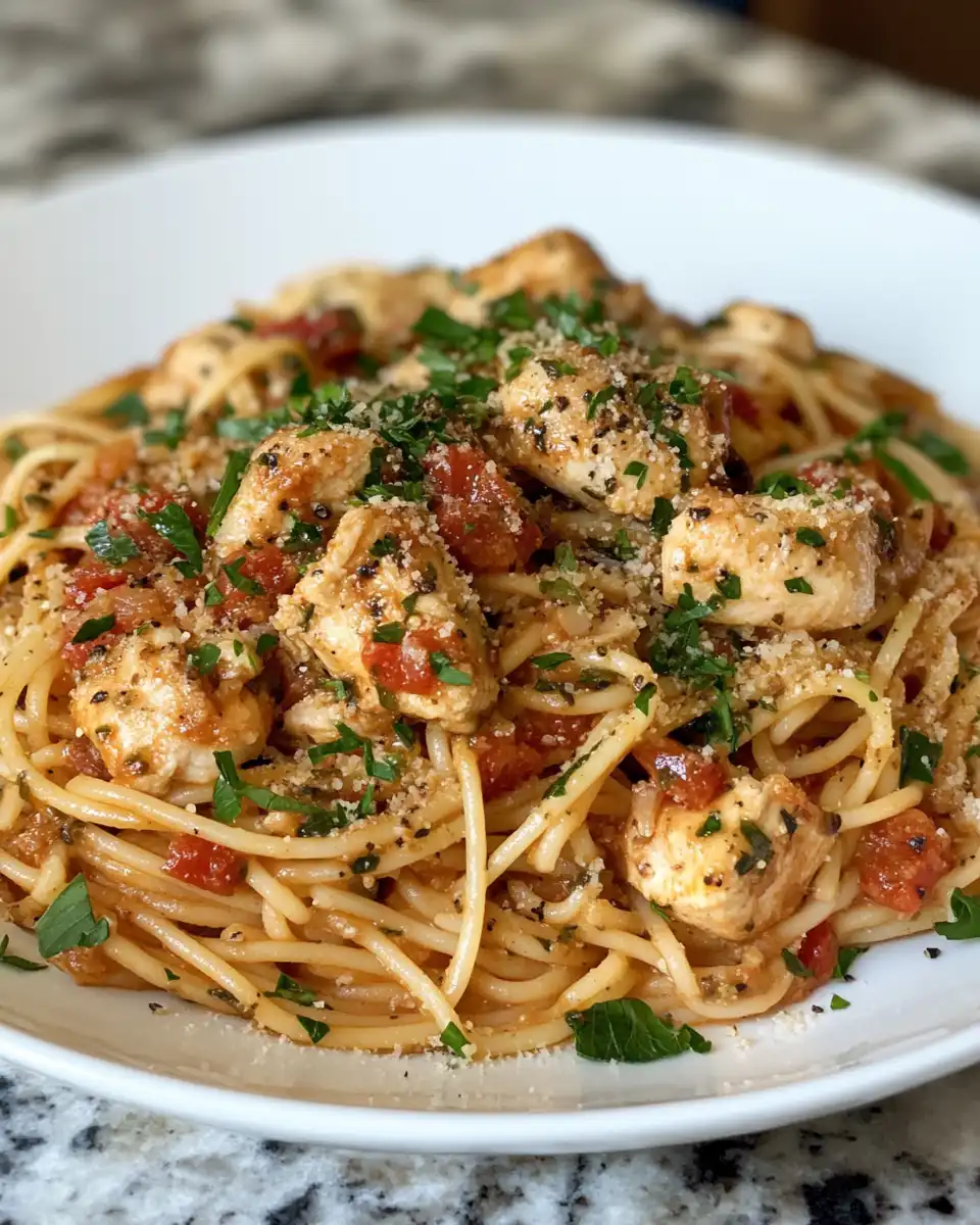 Finished Monterey Chicken Spaghetti ready to serve