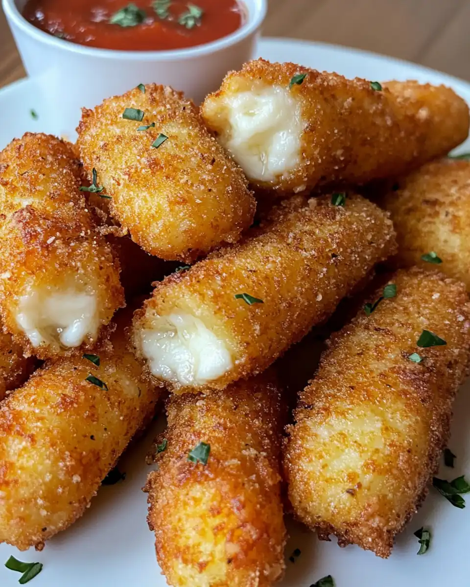 Crispy golden fried mozzarella sticks served with marinara sauce