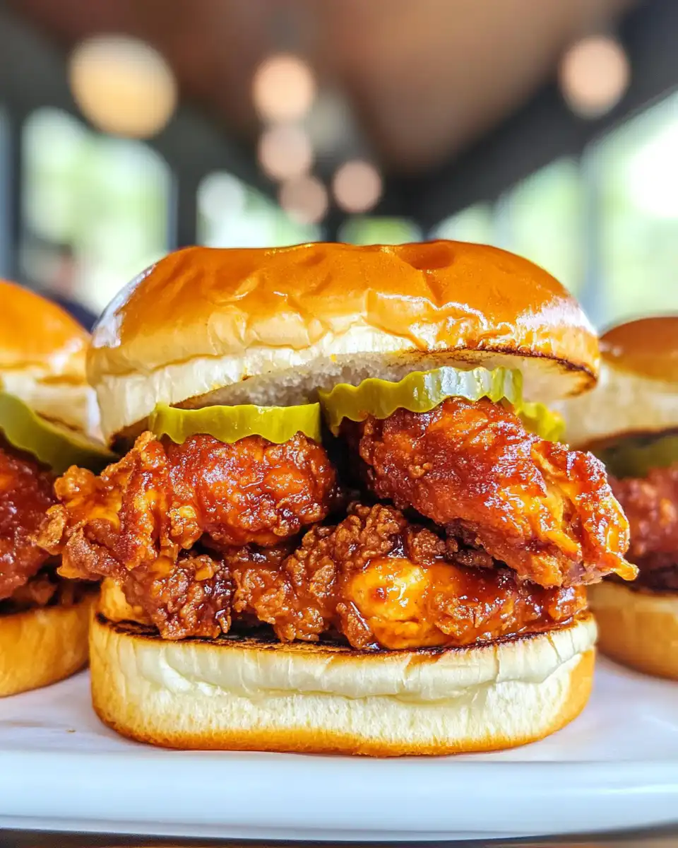 Nashville hot chicken sliders being enjoyed with spicy heat and crisp texture