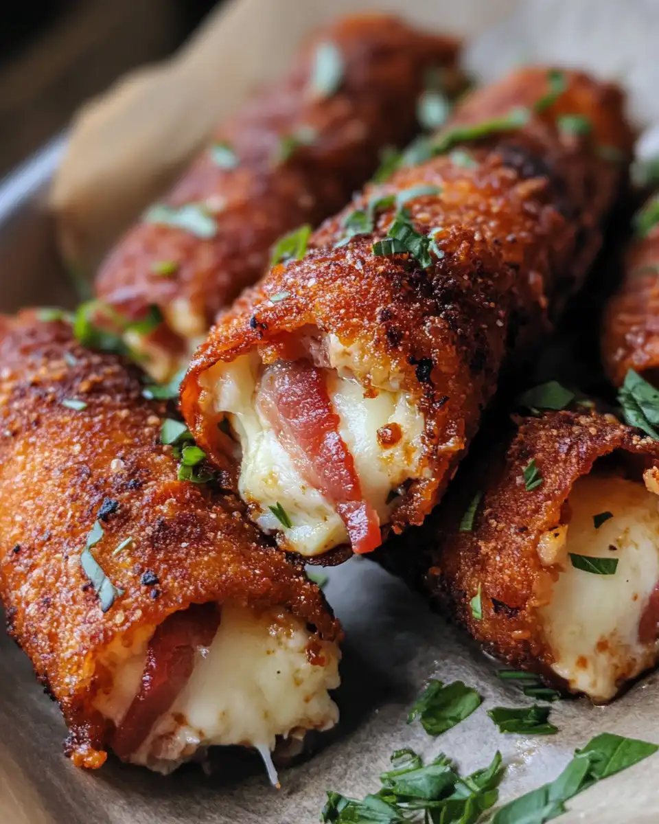 Nashville hot turkey bacon wrapped mozzarella sticks cooking steam