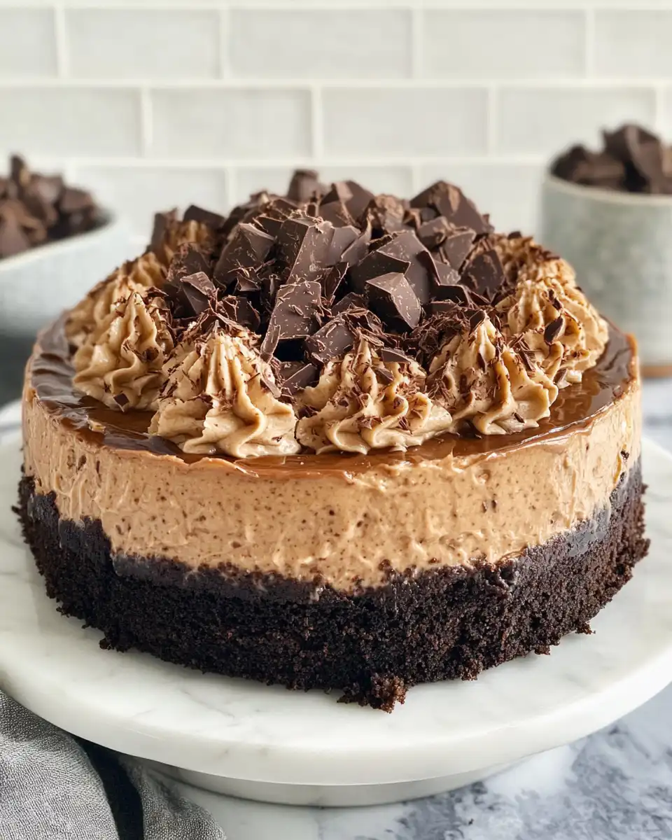 Slice of no bake German chocolate cheesecake