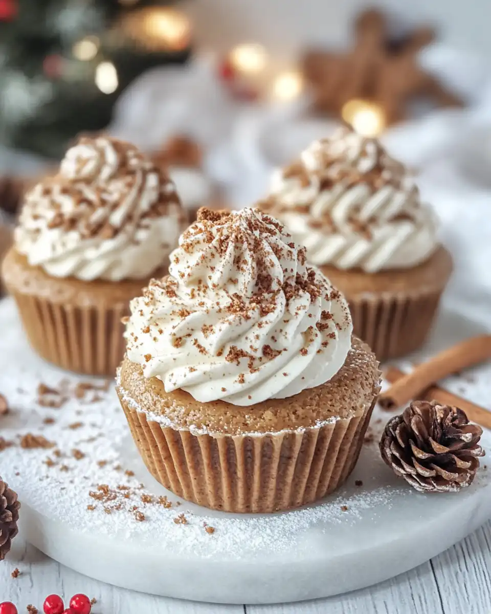 Close-up of gingerbread cheesecake cups with whipped cream topping