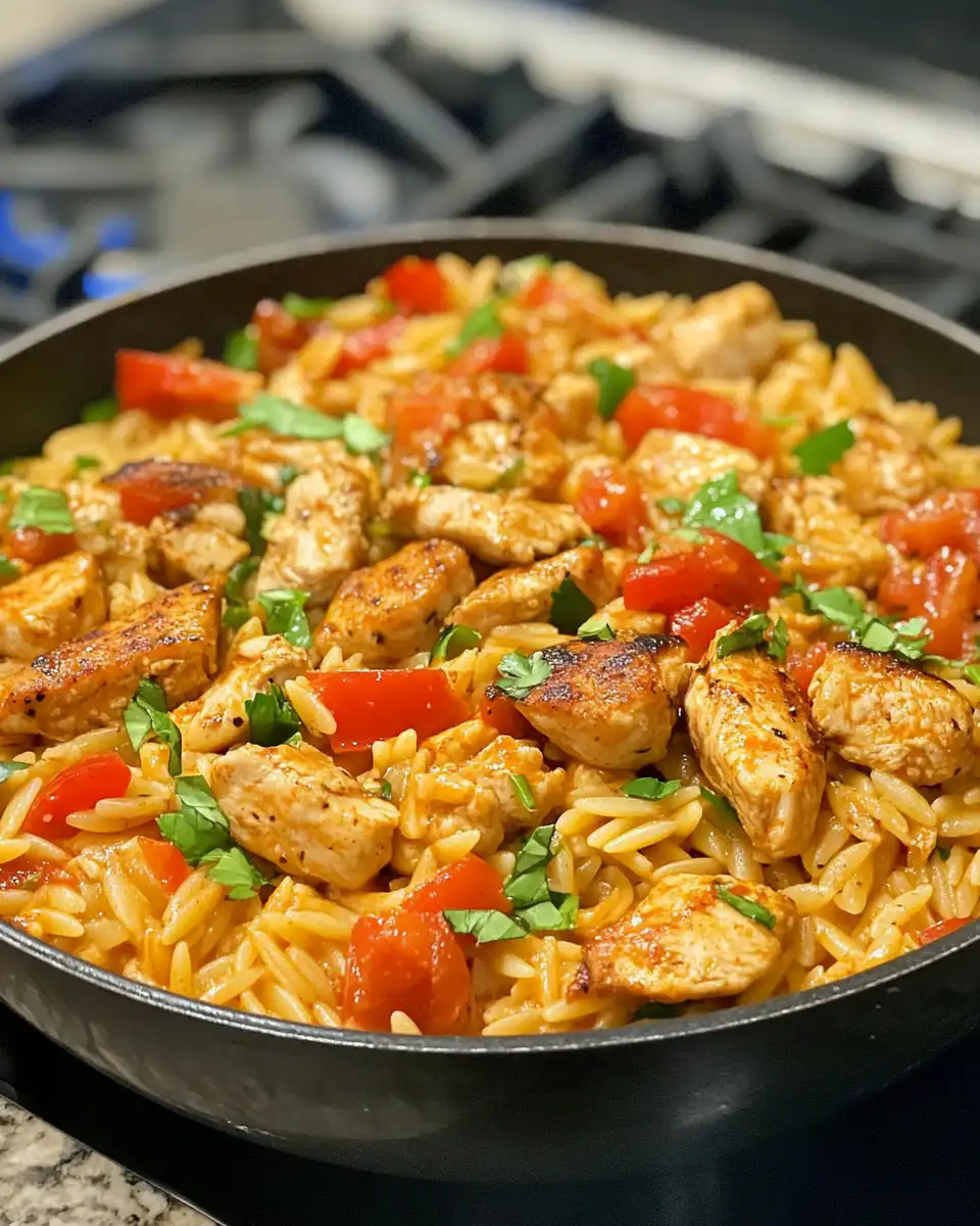 Ingredients for one pot Cajun chicken alfredo orzo including spices and chicken breasts