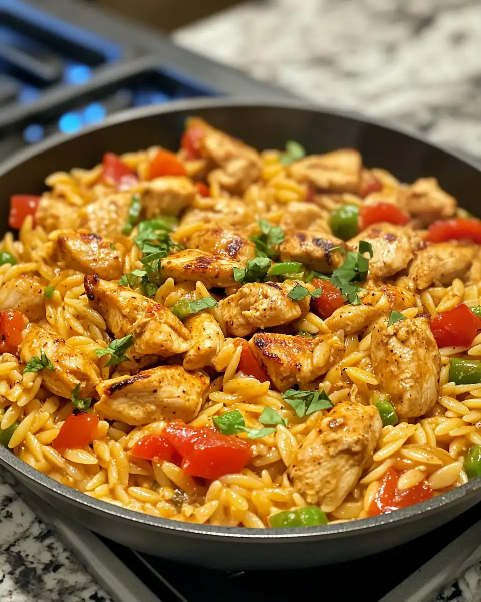 Pressure cooker with chicken and orzo cooking, steam building inside