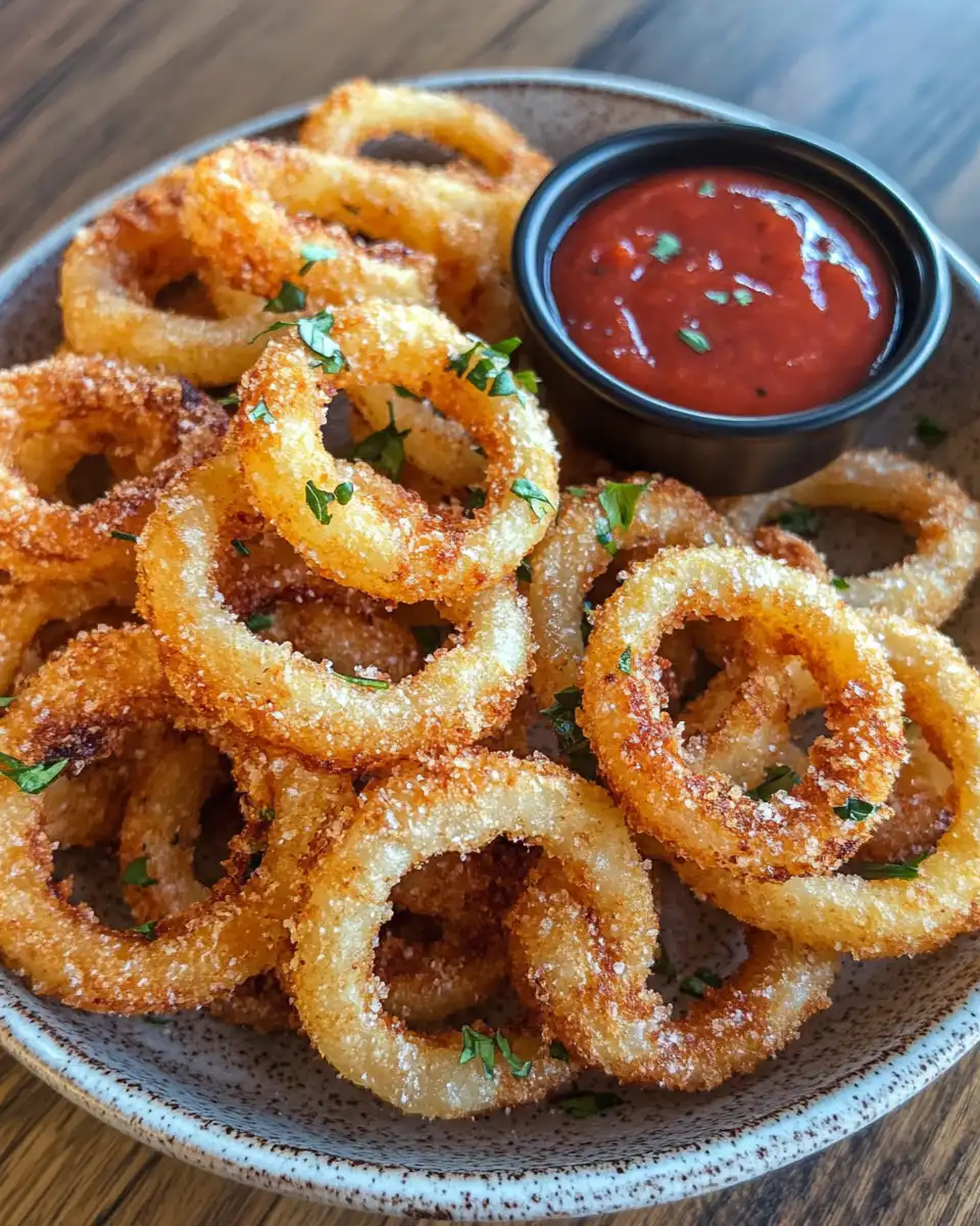 Cheese and spice mix coating onion rings on baking sheet