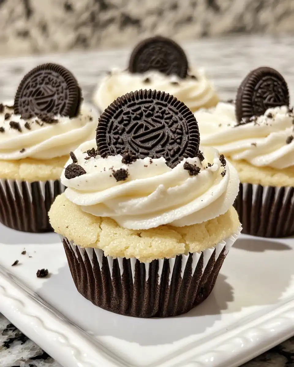 Ingredients including cream cheese, butter, sugar, flour, and crushed Oreos for cookie cups