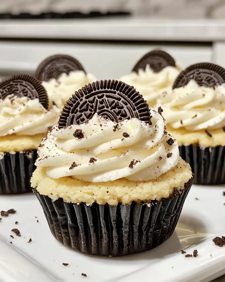 Close up of creamy Oreo cheesecake cookie cups showing soft texture and crunchy Oreos