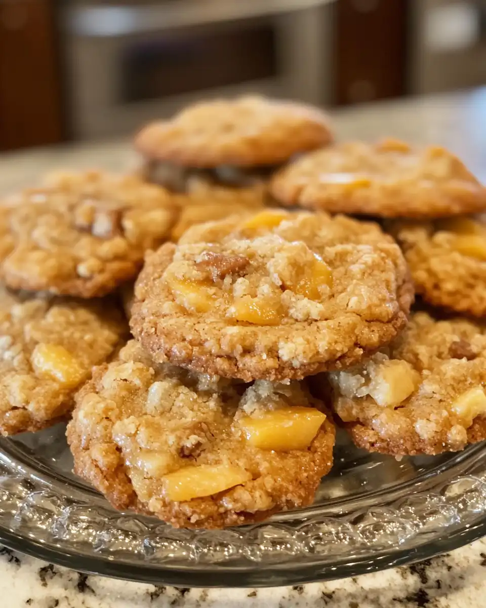 Golden baked peach cobbler cookies cooling on wire rack