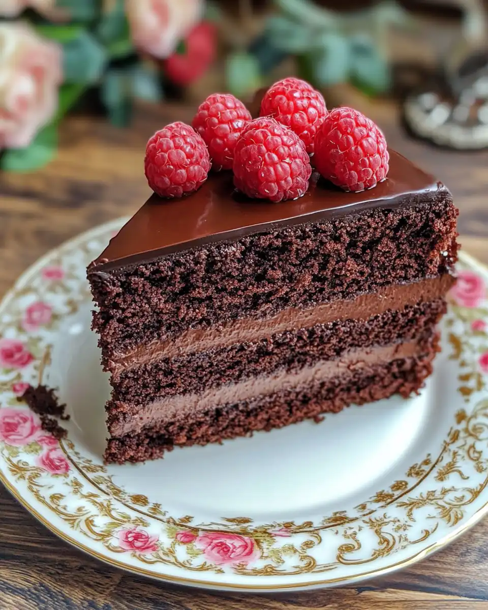 Chocolate ganache and raspberry topping on pressure cooker cake