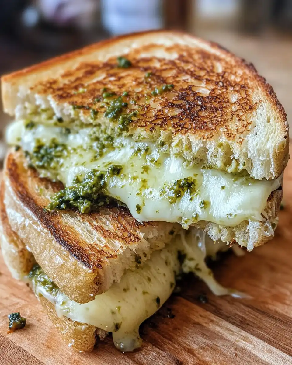 Ingredients including butter, Italian bread, pesto, and cheese for sandwich