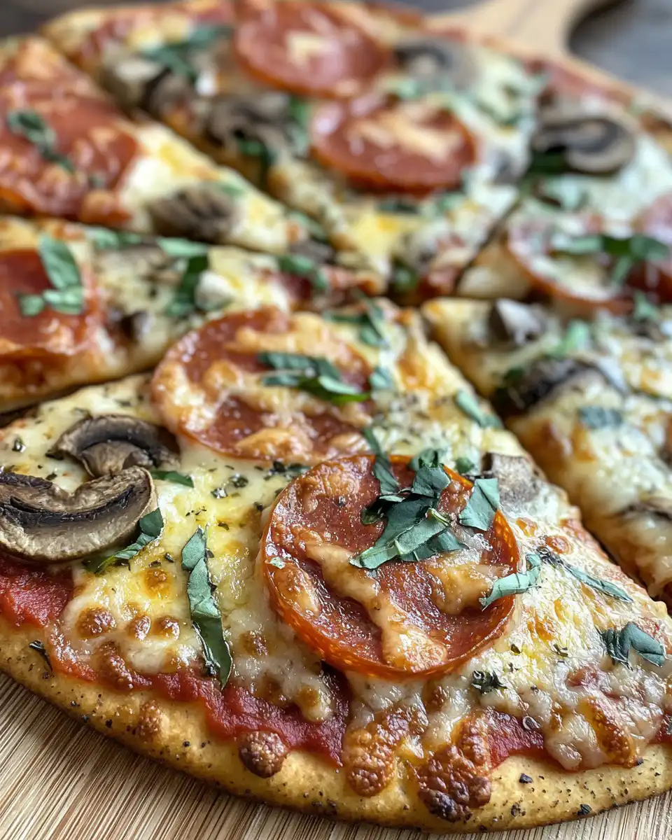 Freshly baked high protein pizza with crispy crust and melted cheese