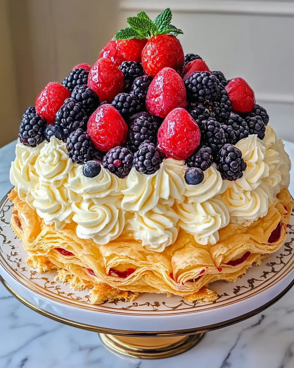 Ingredients for puff pastry berry cream cake
