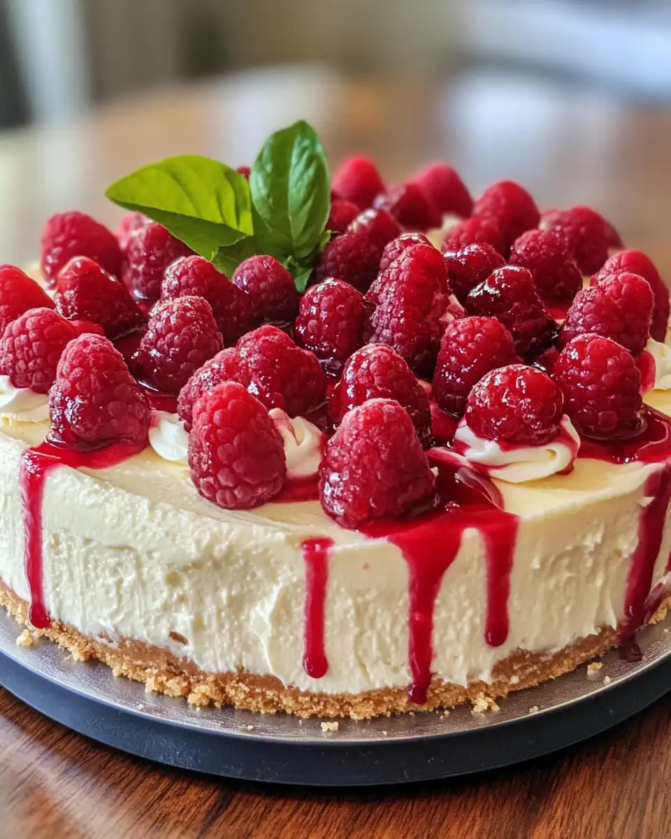 Sliced raspberry lemon cheesecake ready to serve