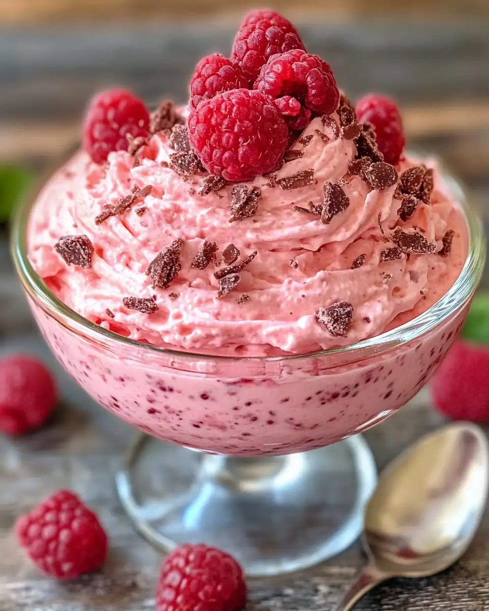 Ingredients for raspberry mousse including whipped cream and raspberry puree