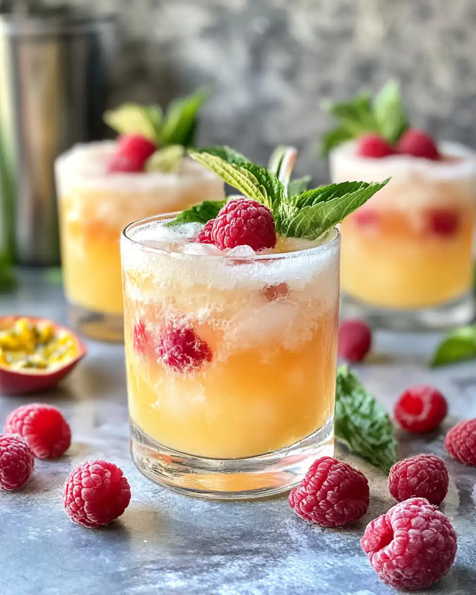 Ingredients layout for Raspberry Passionfruit Tequila Sour cocktail