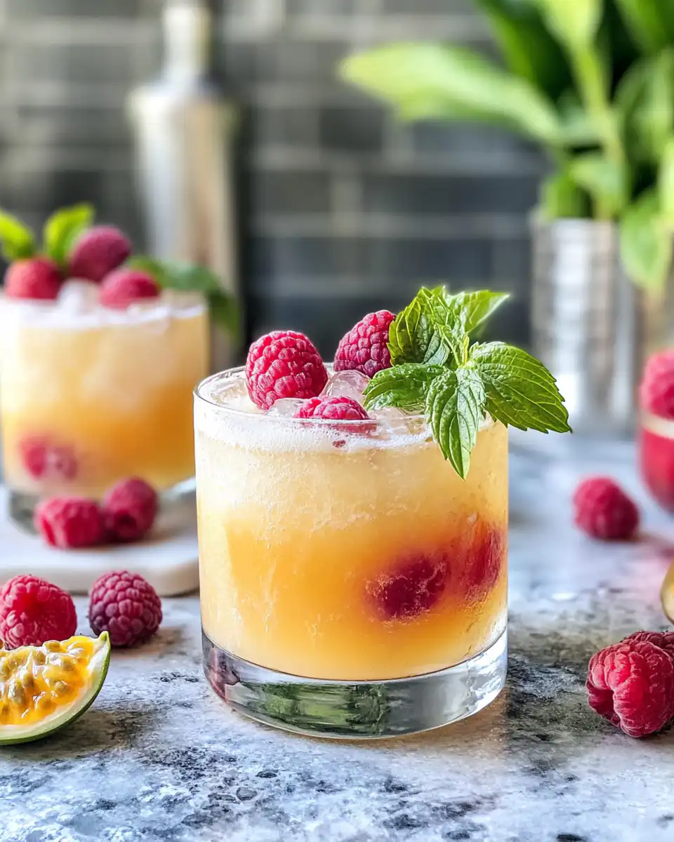 Raspberry Passionfruit Tequila Sour fresh ingredients and steam