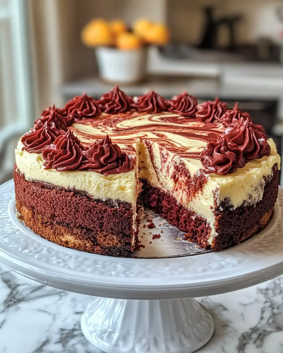 Pressure cooker red velvet cheesecake swirl cake steaming with valve hiss
