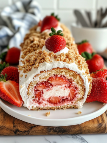 Roll into Sweetness with This Amazing Strawberry Crunch Cake Roll Recipe taken with iphone 15 pro max --iw 2 --ar 4:5 --v 6.1 --raw