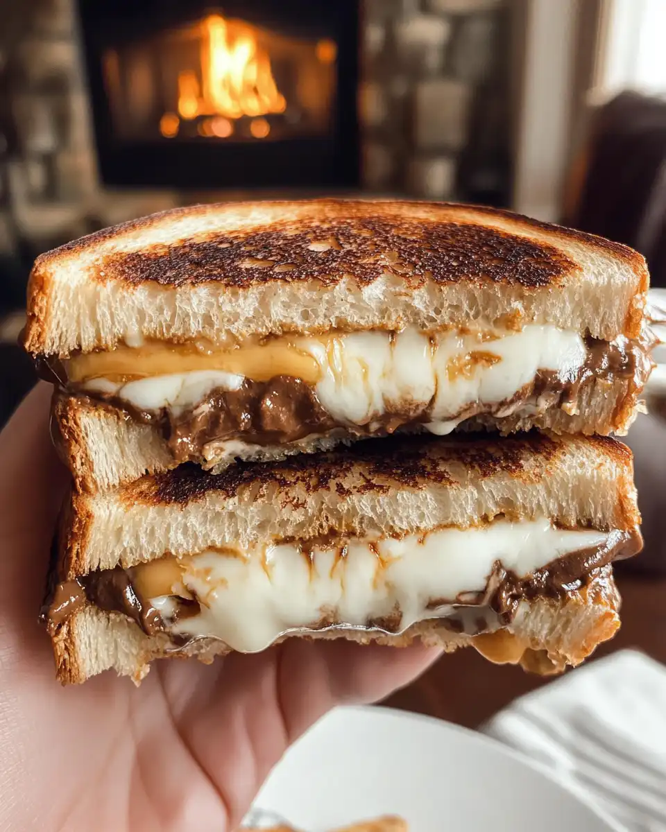 Fresh s'mores grilled cheese sandwich in pressure cooker with steam valve