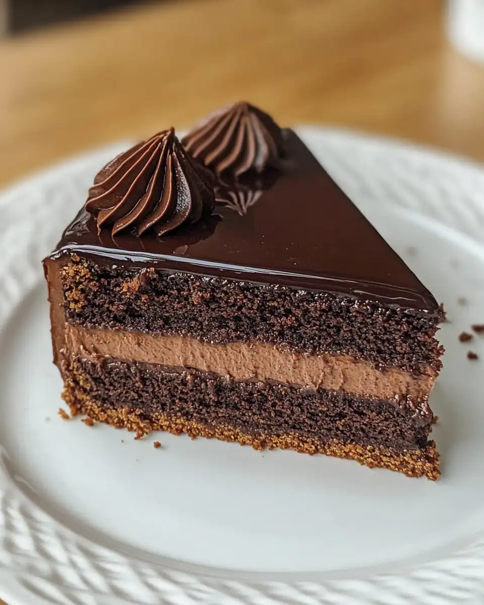 Sacher Torte cake being glazed with chocolate topping