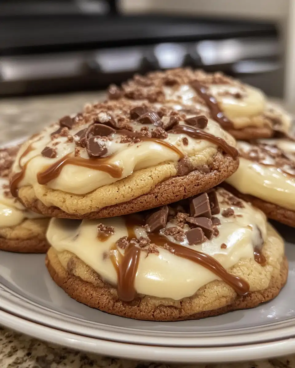 Salted caramel cheesecake cookies plated and ready to enjoy