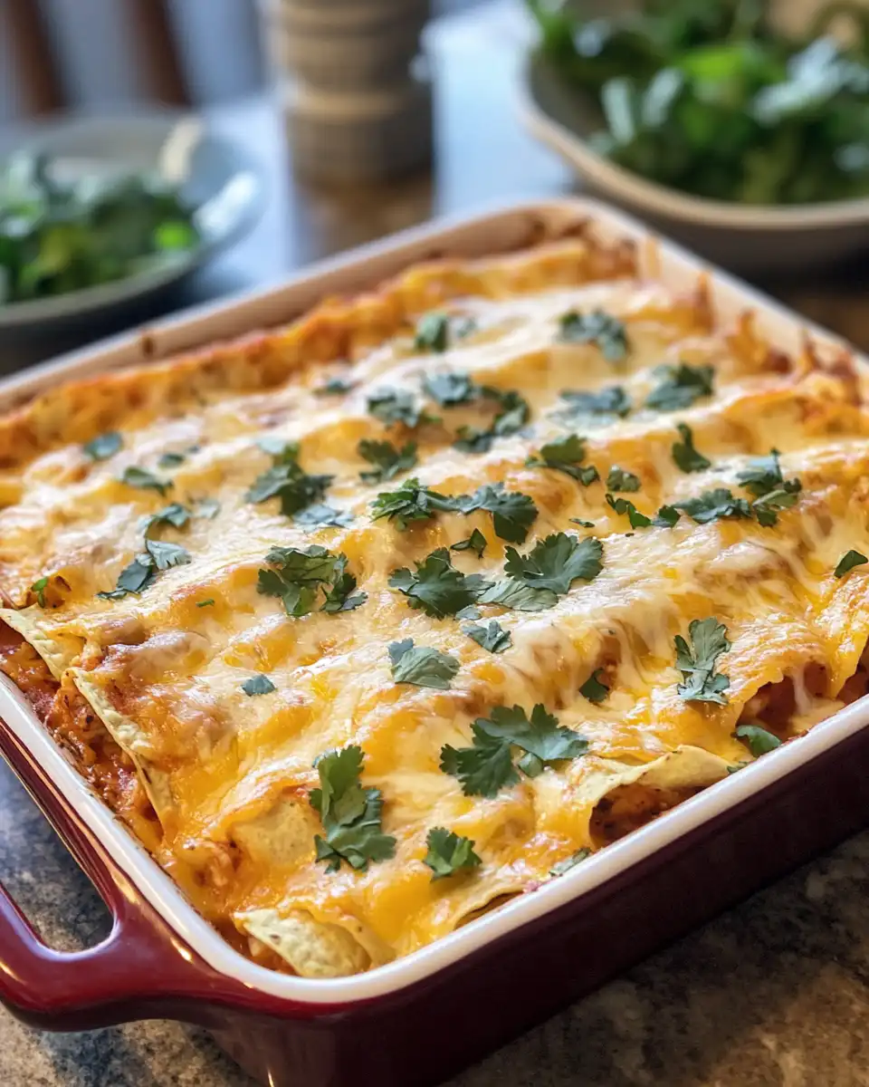 Close-up of shredded chicken enchilada casserole in pressure cooker