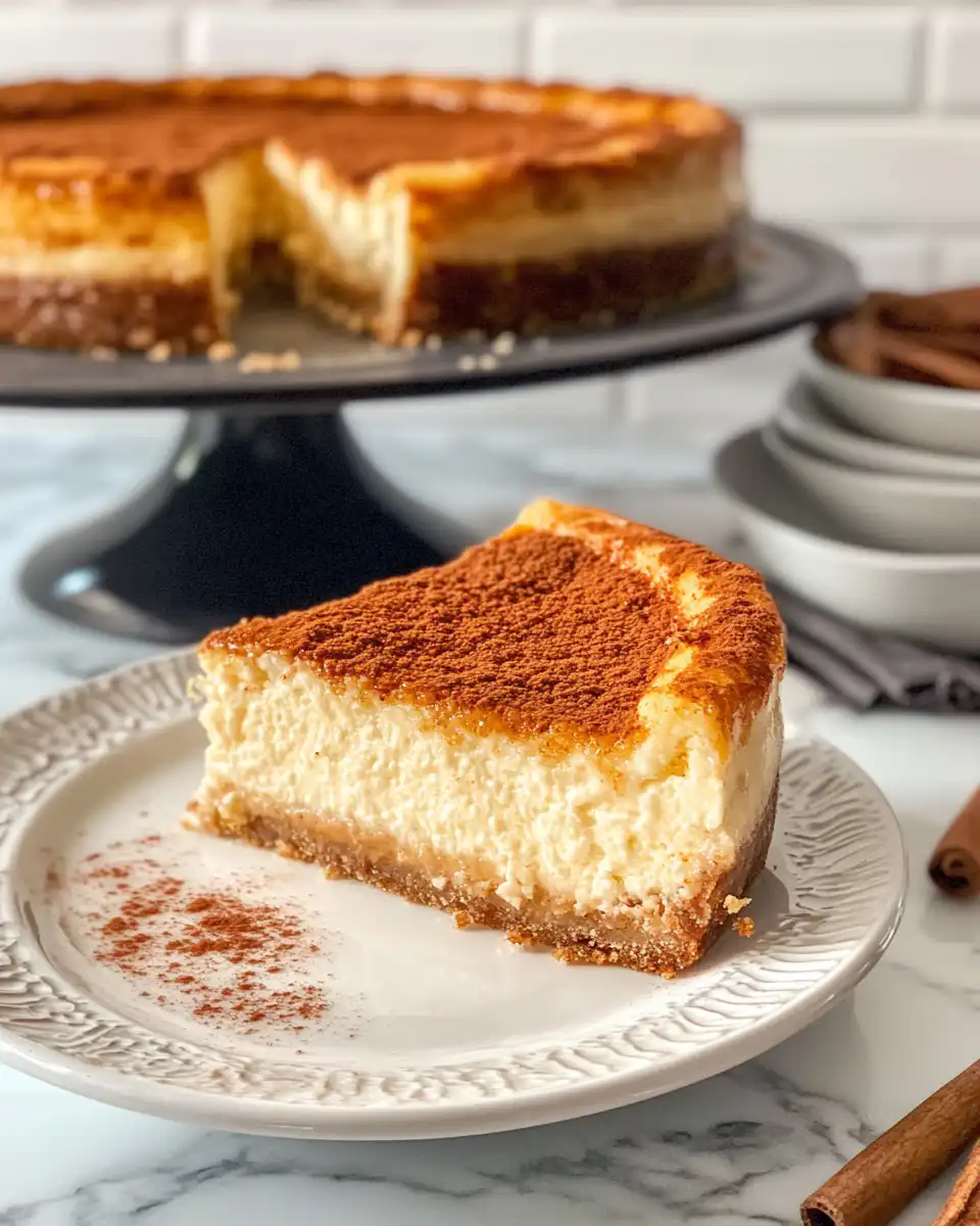 Pressure cooker cheesecake with golden cinnamon sugar crust and churro swirl