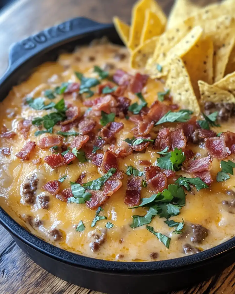 Close up of sizzling bacon and ground beef for cheeseburger dip