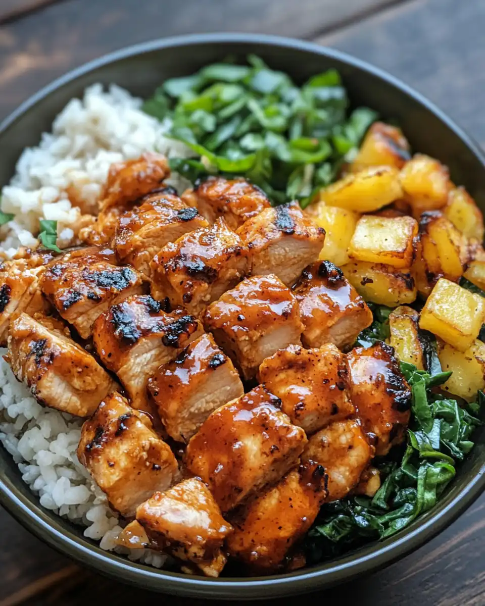 Finished smoky chicken patty bowl beautifully served with fresh toppings