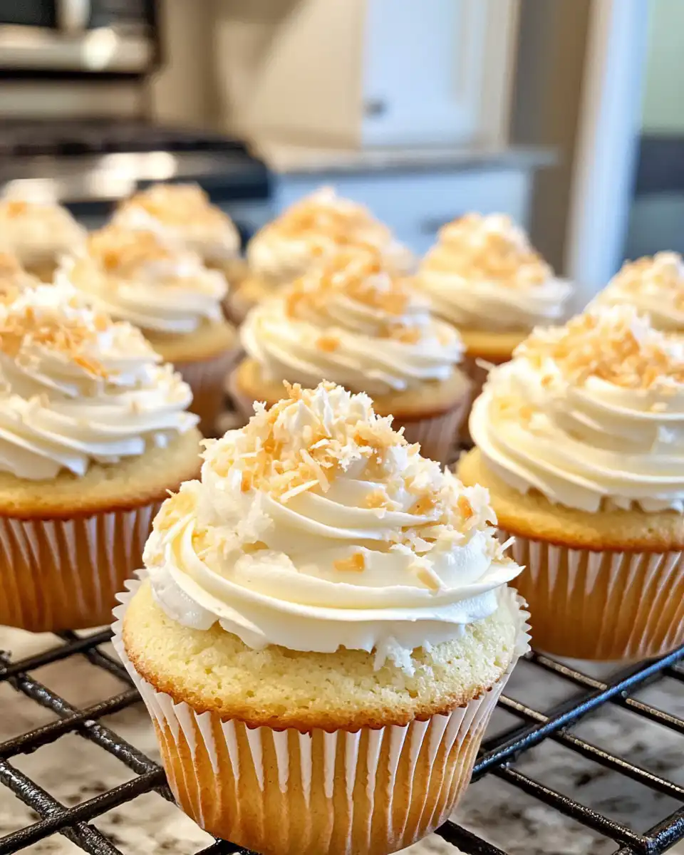 Finished coconut dream cake with fluffy Cool Whip and shredded coconut