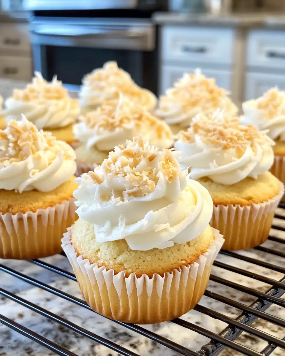 Closeup of coconut dream cupcakes fresh from pressure cooker with powdered sugar