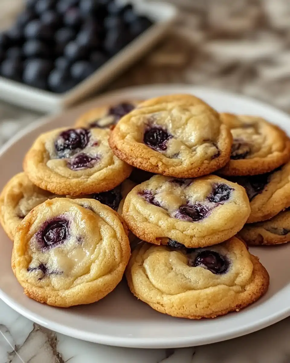 Close up of Blueberry Cheesecake Cookie with melting cream cheese