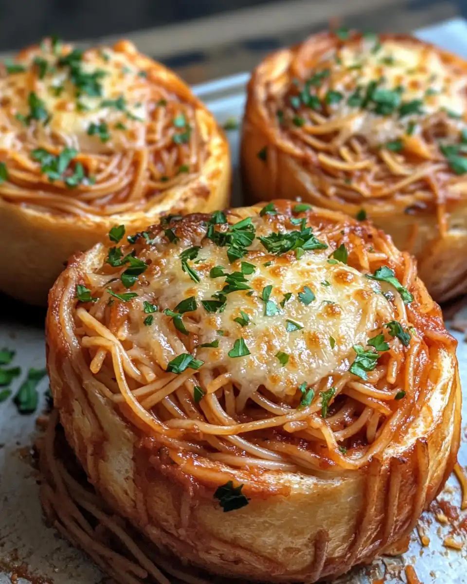 Finished garlic bread bowl with spaghetti and cheese