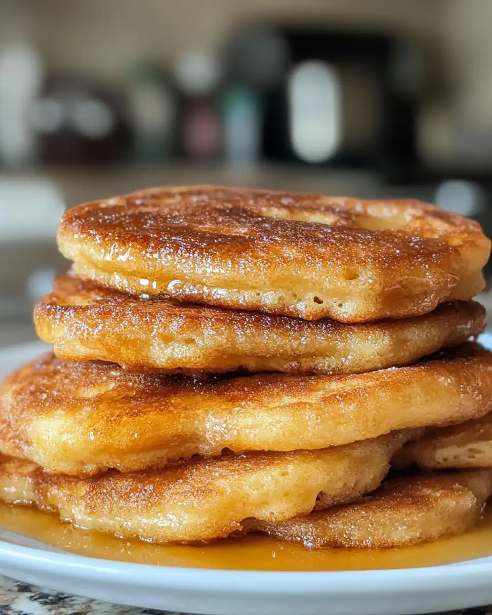 Close up of finished churro pancakes with cinnamon sugar topping