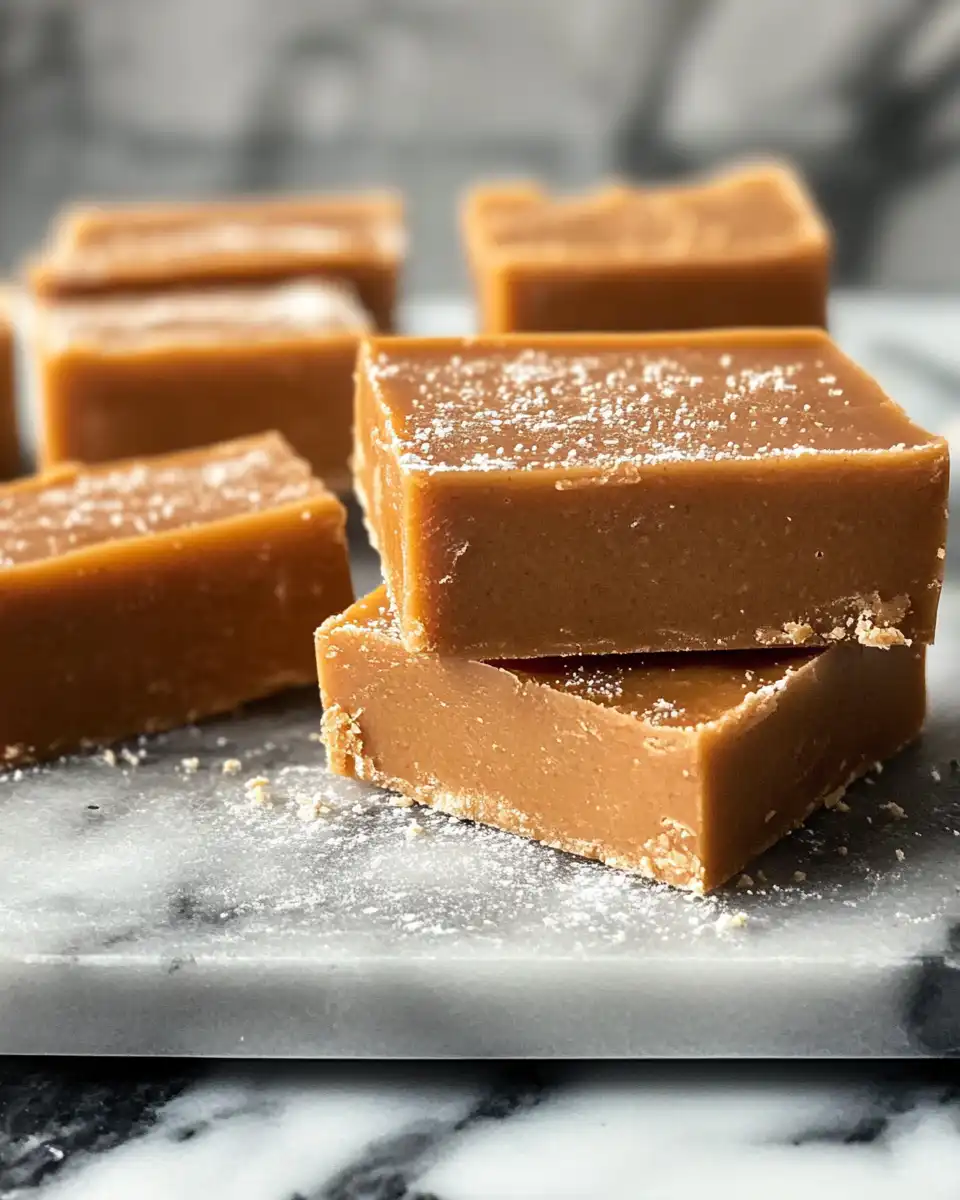 Stacked fudge squares ready to serve