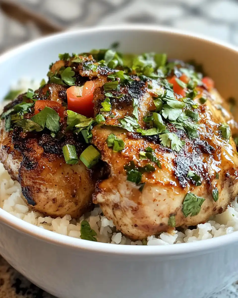 Close up of final spicy Brazilian coconut chicken dish garnished with parsley