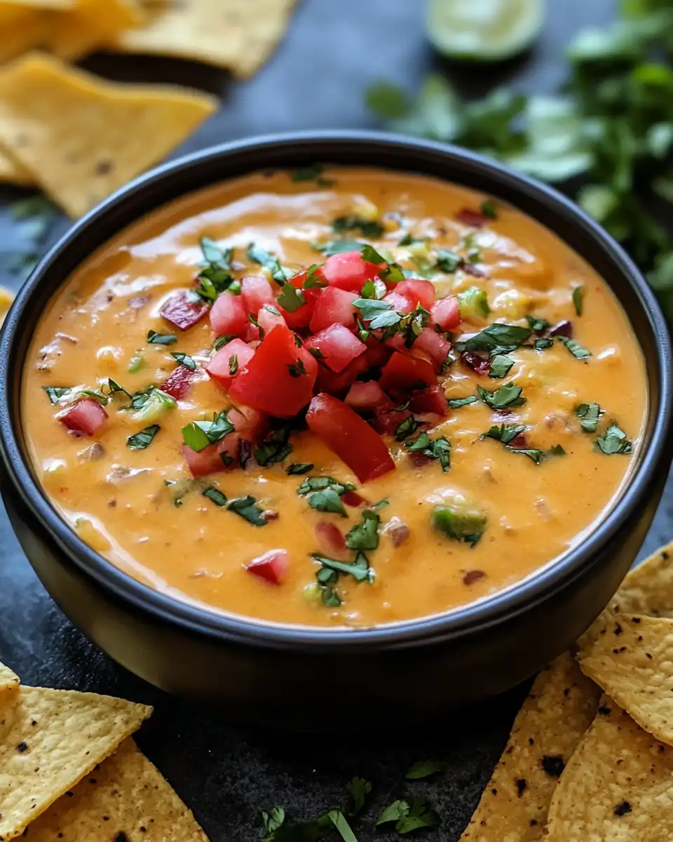 Spicy cheesy southwest cowboy queso soup bubbling in a pot