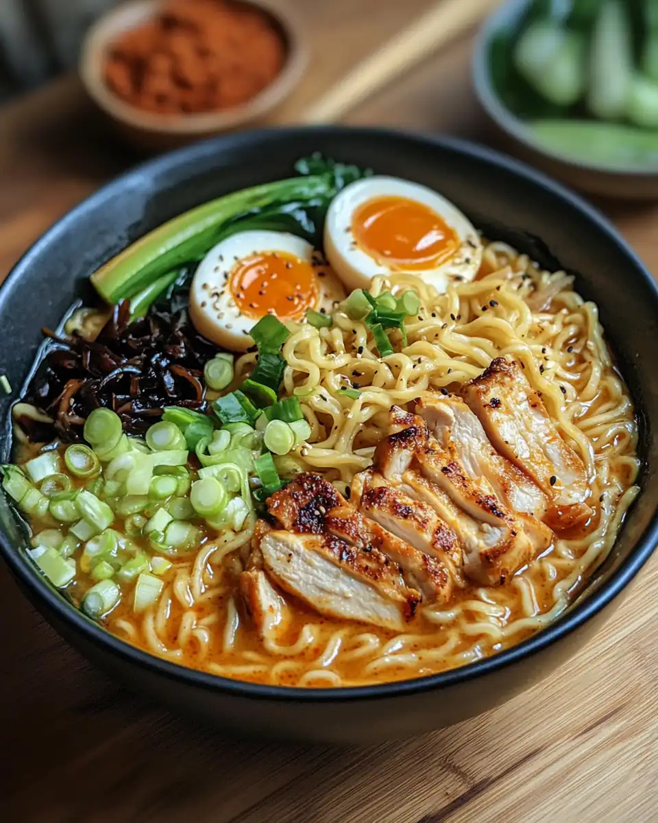 Simmering creamy garlic sauce with chili paste for chicken ramen