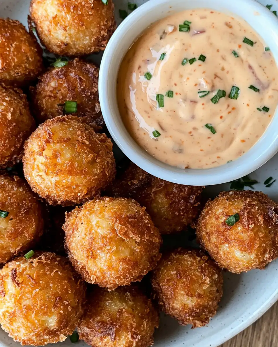 Spicy crispy Reuben balls frying golden with spicy dipping sauce