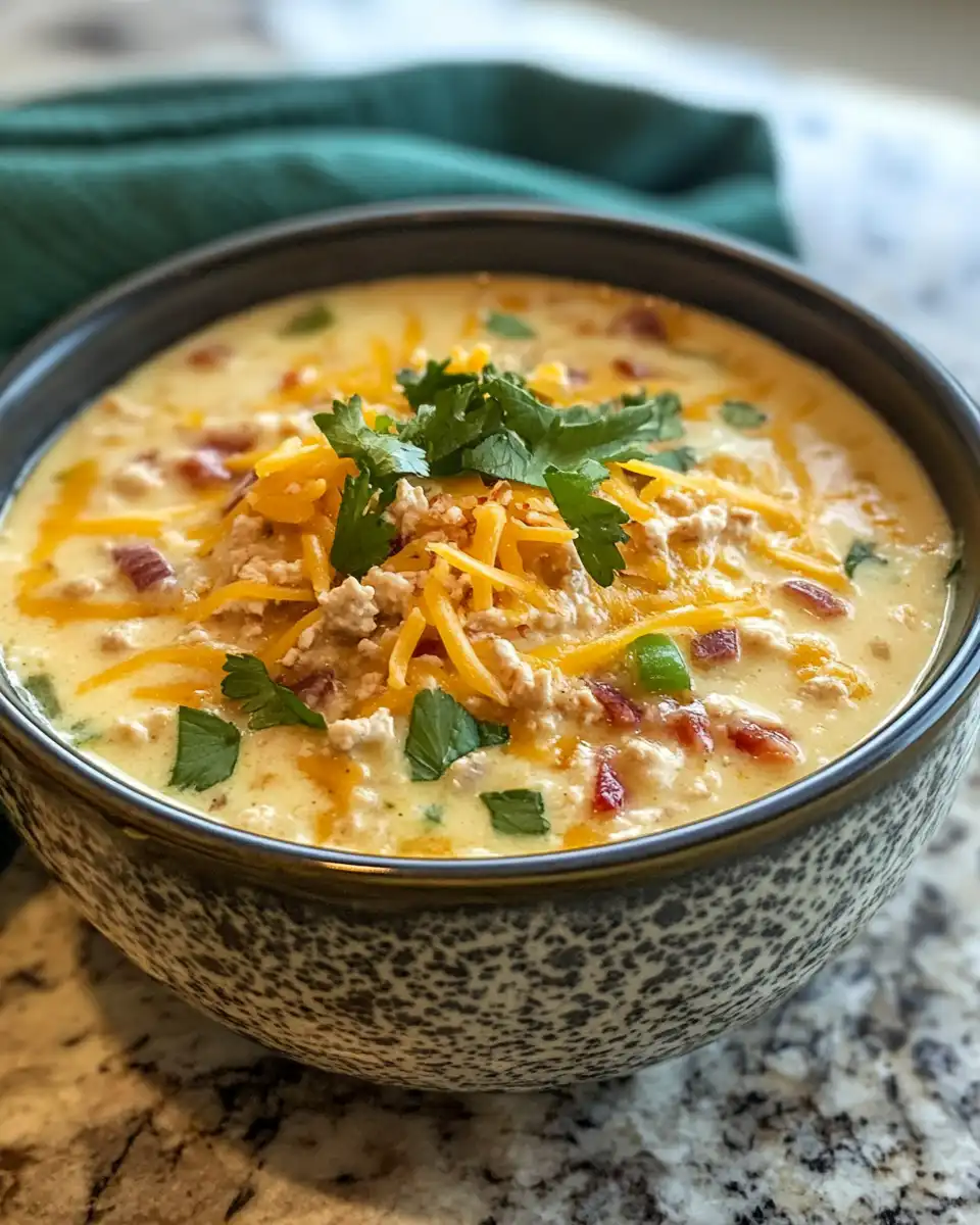 Creamy jalapeño popper soup served with garnishes