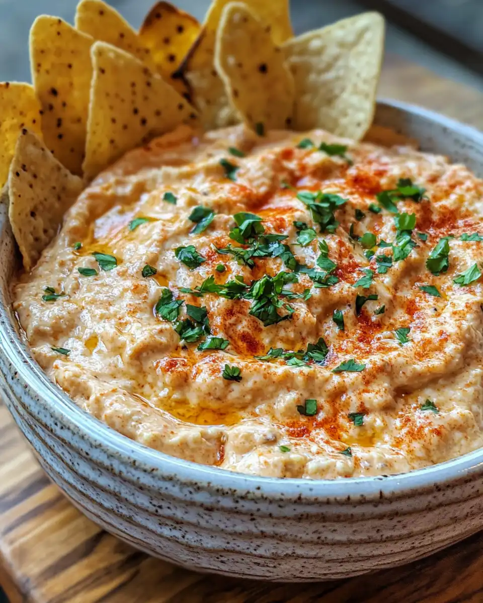 Finished baked creamy corn dip garnished with cilantro and pickled peppers