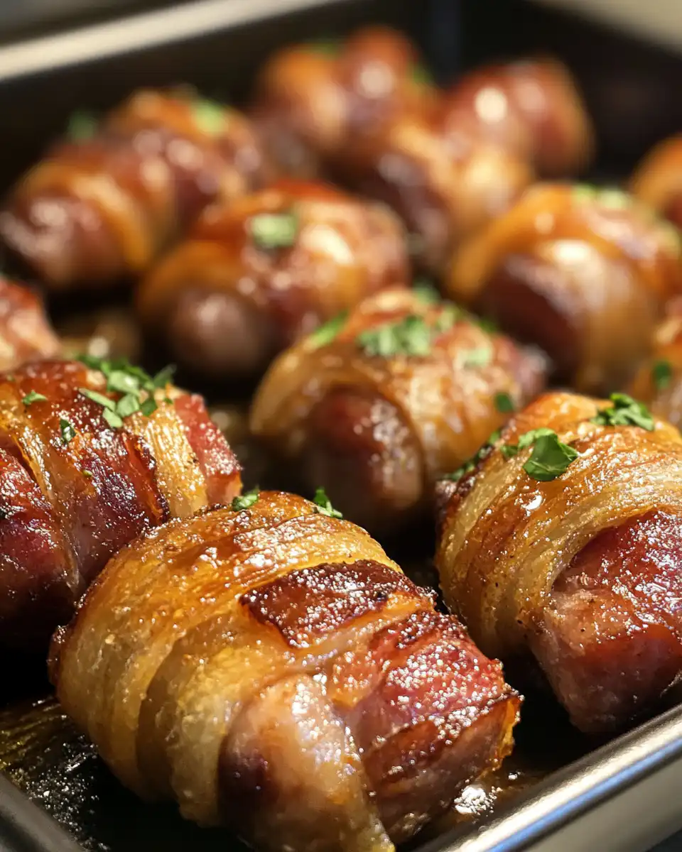 Final plated sticky pigs in blankets with caramelized glaze