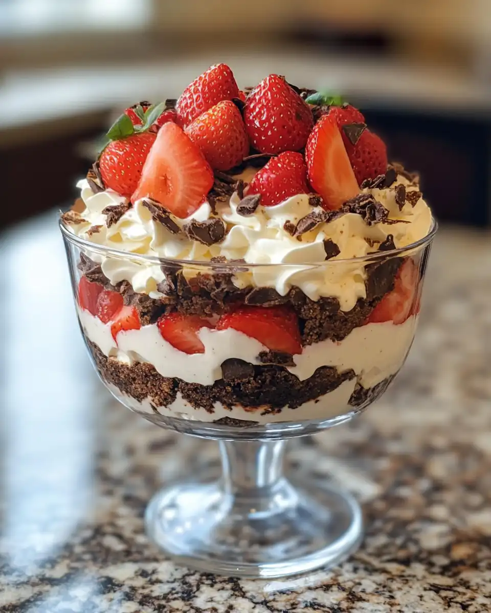 Close-up of the finished trifle dessert