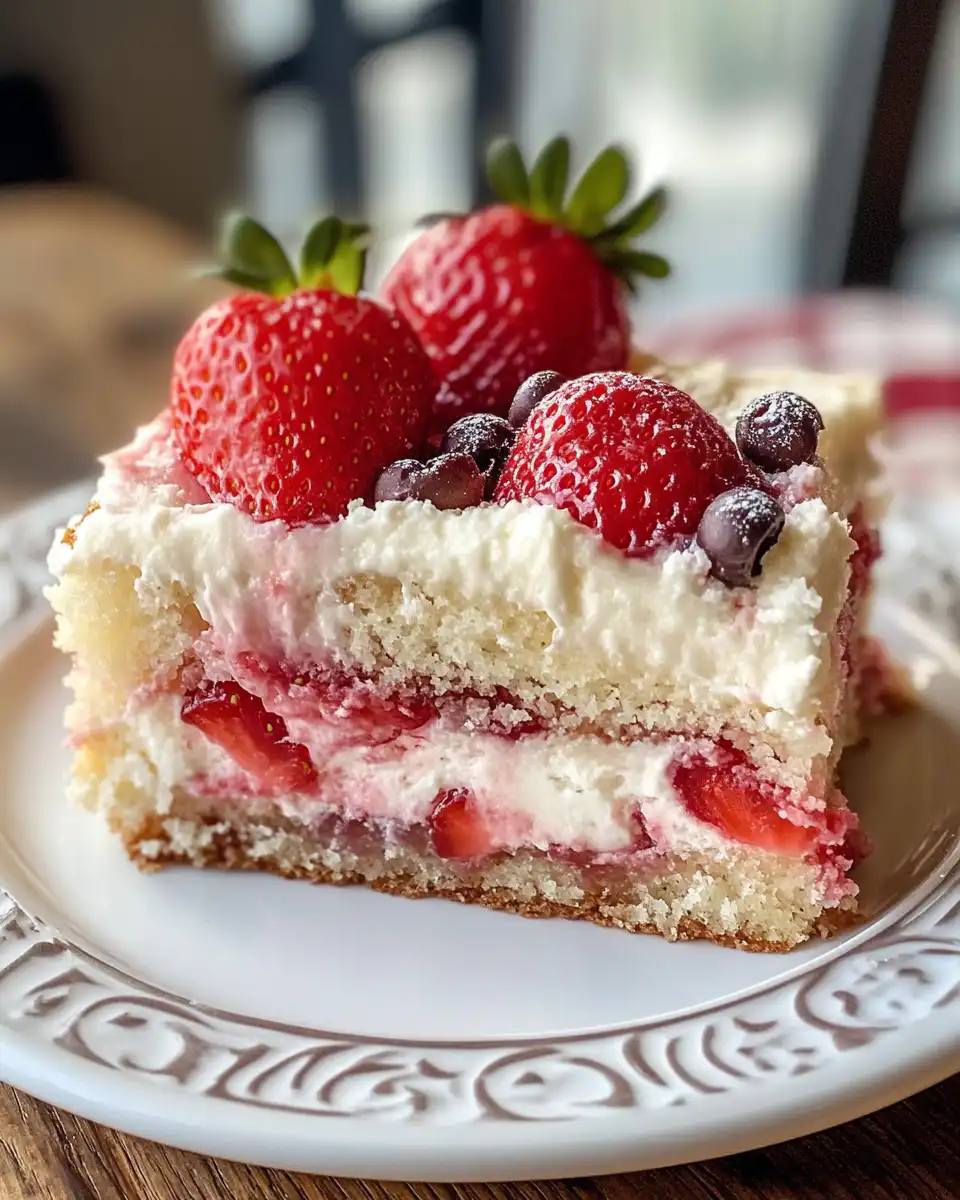 Mixing strawberry cake batter with cream cheese swirl for strawberry earthquake cake