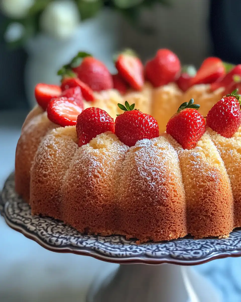 Sliced strawberry pound cake ready to serve