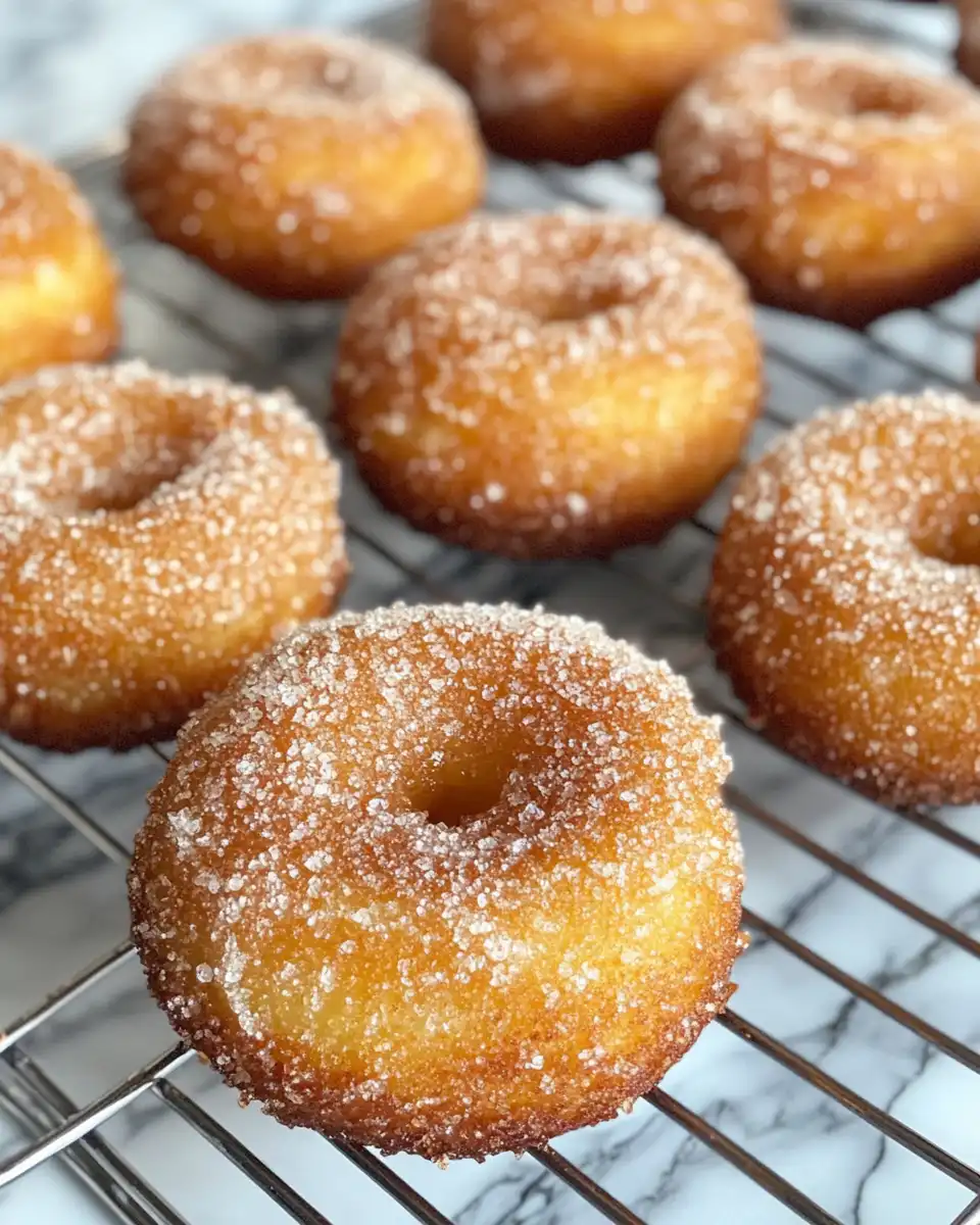 Close up of finished churro donuts with cinnamon sugar coating