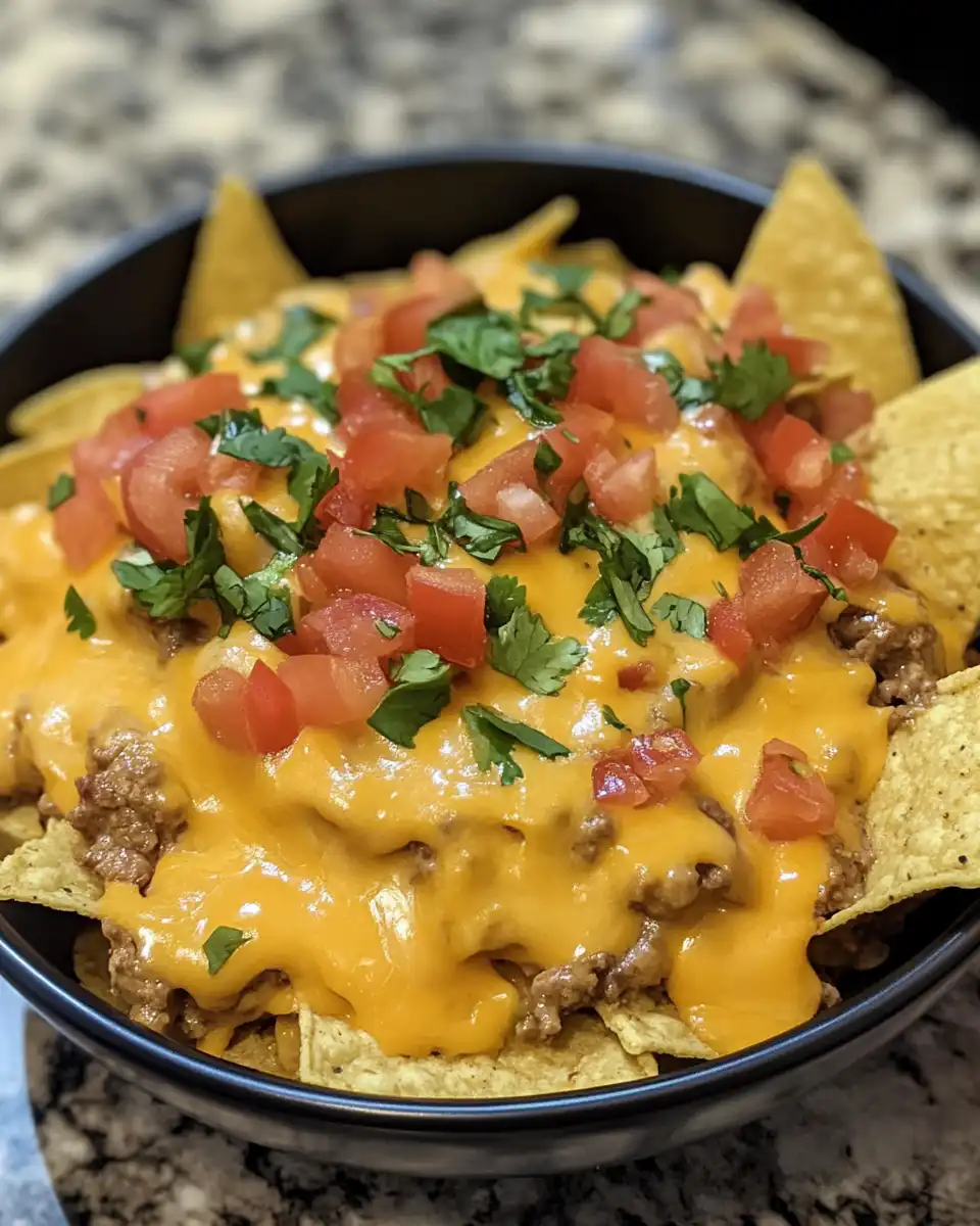 Serving bowl filled with warm homemade nacho cheese dip ready for chips