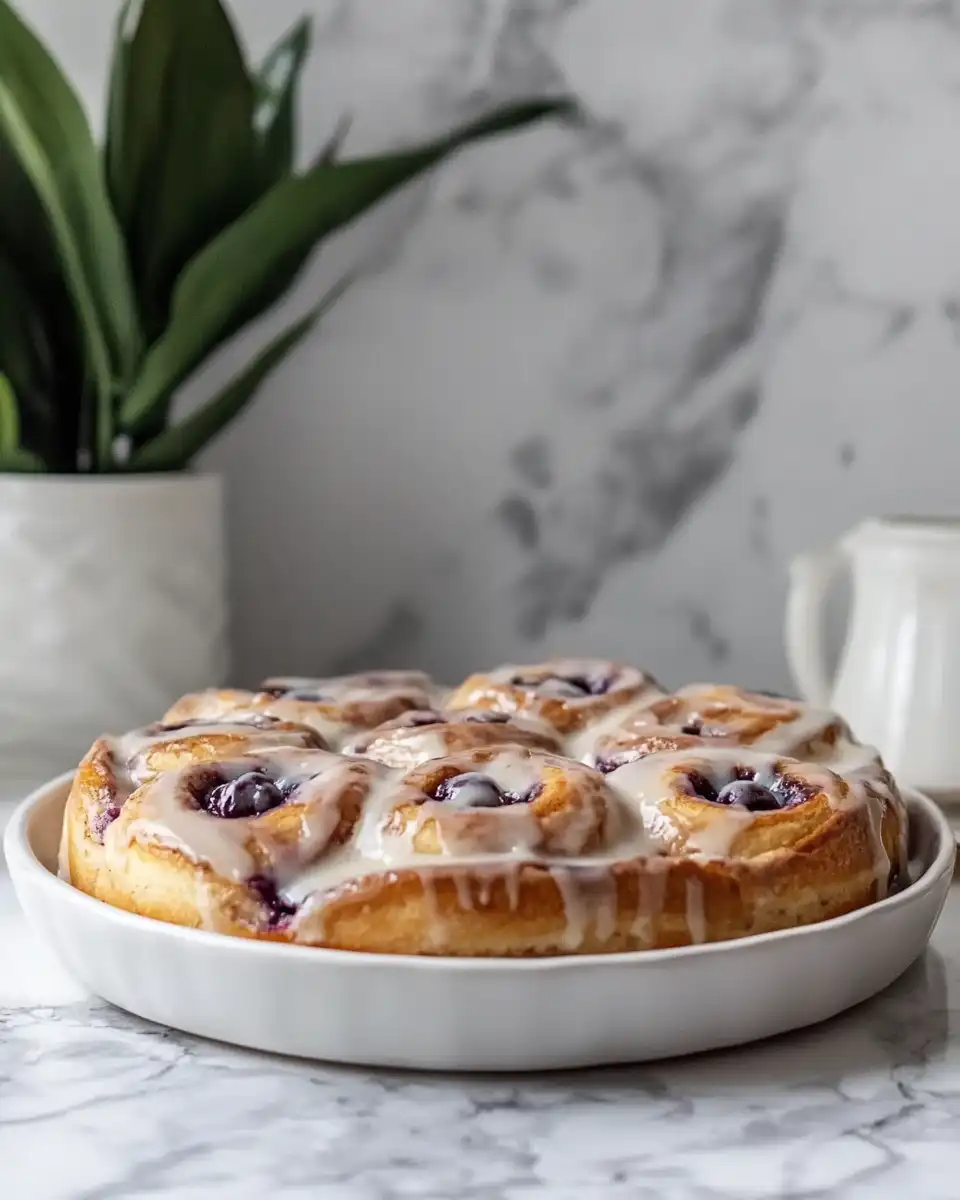 Blueberry cinnamon roll dough laid out with filling spread evenly