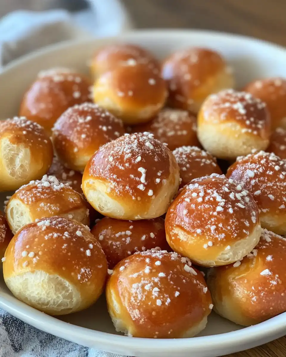 Freshly baked golden pretzel bites in a bowl
